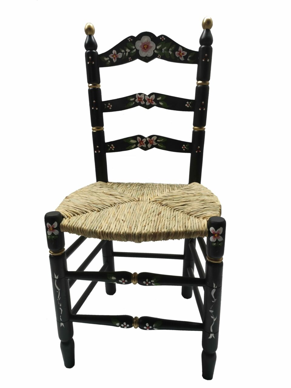 Silla Decorada Estilo Sevillano. Asiento Tejido a Mano con Enea Natural.