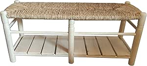 Banco Asiento Tejido con Enea y Balda Zapatero. Madera al Natural para Posterior Pintado. 90x36x43cm - Imagen 2