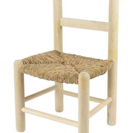 Silla Infantil Torneado Circular. Asiento Tejido con Enea de forma artesanal. Madera al natural.
