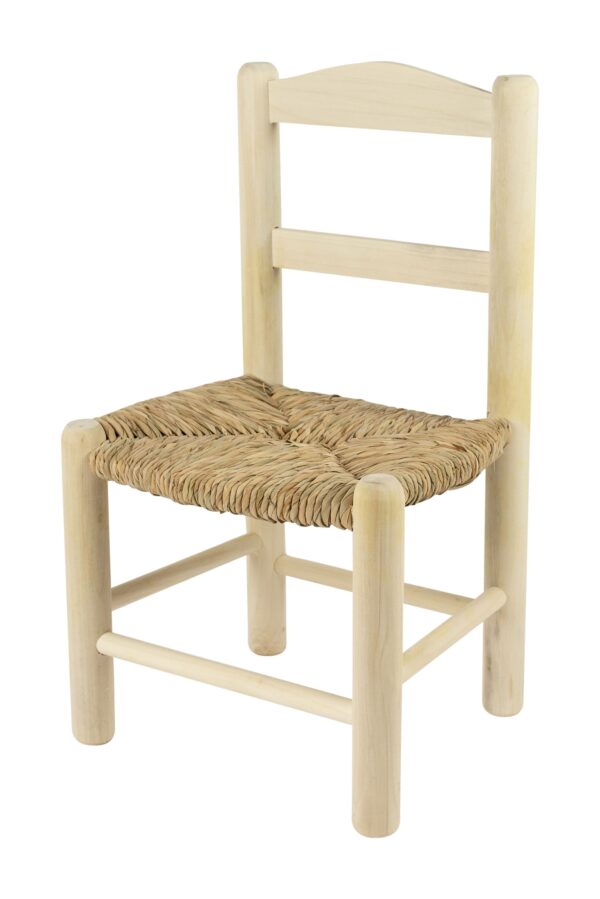 Silla Infantil Torneado Circular. Asiento Tejido con Enea de forma artesanal. Madera al natural.